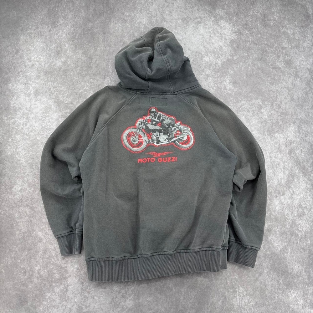 Y2K Motto Guzzi Motorcycle Full Zip Up Hoodie Size M